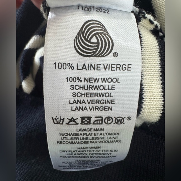 NWOT Saint James Bregancon Jacquard striped navy ivory wool sweater elbow patch - Picture 12 of 12